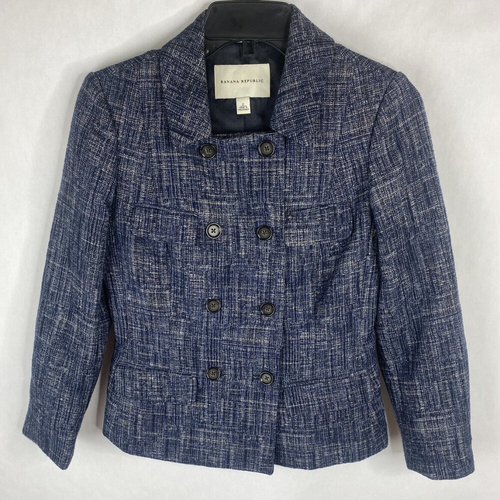 Banana Republic Double breasted navy tweed blazer